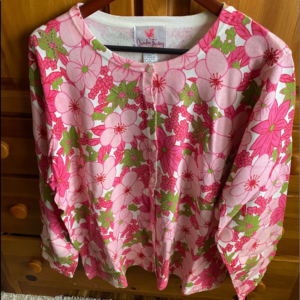 Quacker Factory Pink Floral Cardigan, NWOT